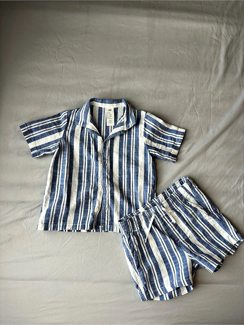 H&M Boys Striped Linen-Blend Shirt and Shorts Set Blue & White Size 18m